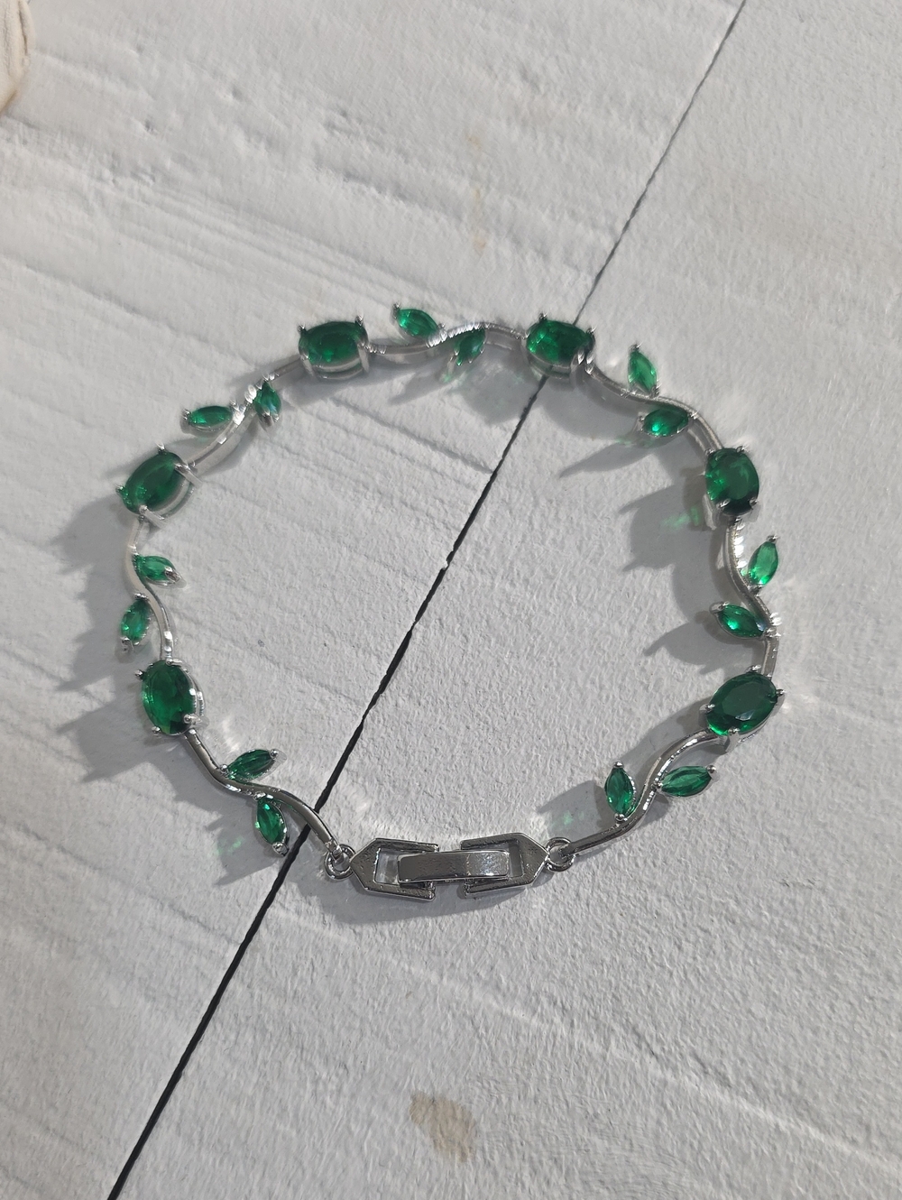 18k Emerald Brass Plated Waterproof Green Leaf Link Bracelet - Women Jewelry